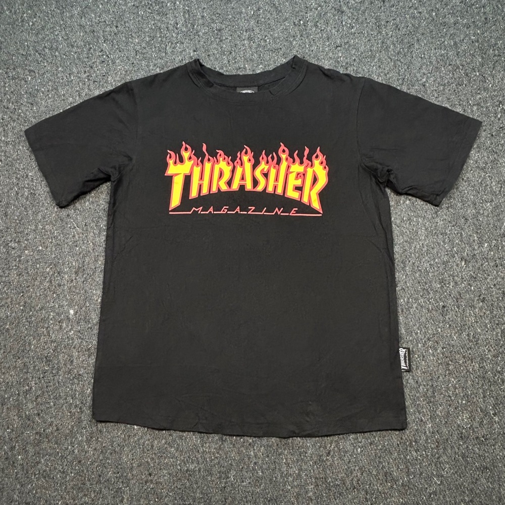 Thrasher Flame Logo TShirt Sz M Mens Black Skater Streetwear Graphic Tee